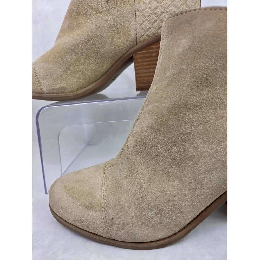 TOMS Esme Womens 10 Suede Ankle Boots Tan Chunky Heel Boho Casual Neutral Casual